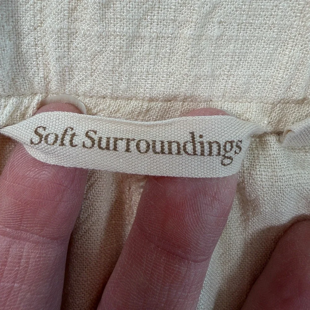 Soft Surroundings Womens Linen Blend Cargo Crop Pants‎ Sz L Beige Boho Coastal